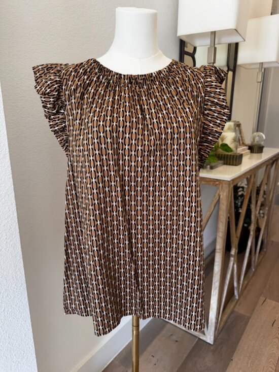 LOFT Tops - LOFT Geometric Print Flutter Sleeve Blouse (Style: 766074), Size Large